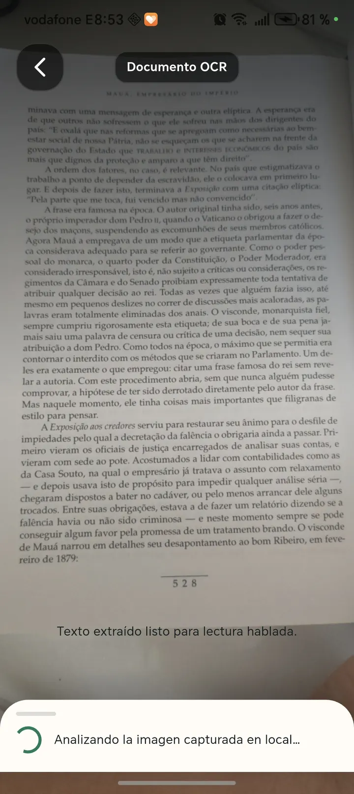 Bri Vision realizando OCR con IA sobre un documento real y mostrando el texto reconocido